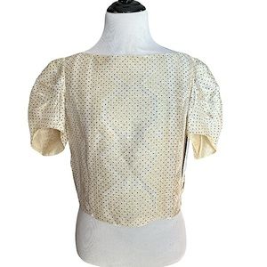 NWT YVES SAINT LAURENT rare gold dot silk blend ruched sleeve cropped blouse new